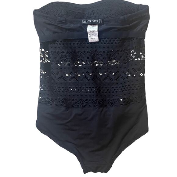 Lookbook Store Black Crochet One Piece Swimsuit Womens 4 Strapless Padded - Picture 8 of 11